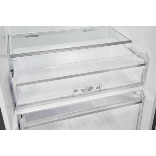 Frigorífico una puerta Exquisit KS360-V-HE-040D No Frost 185 cm D 359 L Inoxlook alarma de puerta