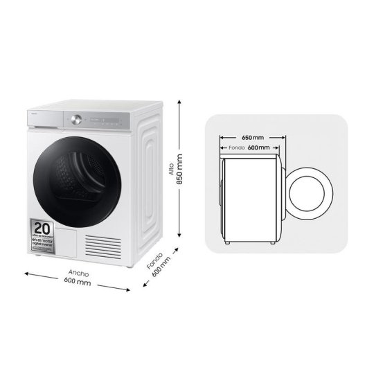 Secadora de bomba de calor Samsung DV90DB8845GHU3 9kg Clase energética A con IA y Wi-Fi