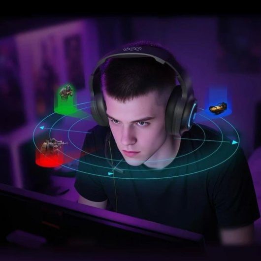 Auriculares QCY V200 Pro con cable USB-A, sonido 7.1 virtual, micrófono y RGB, negros