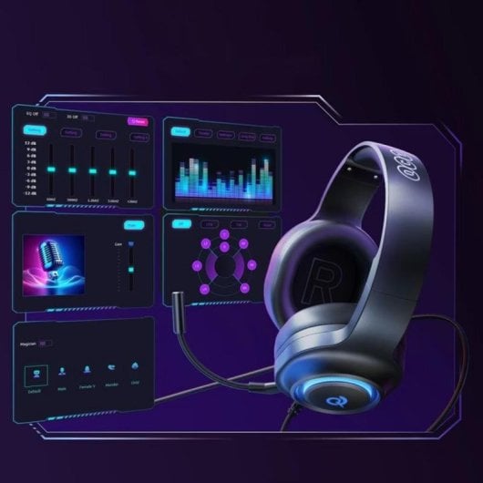 Auriculares QCY V200 Pro con cable USB-A, sonido 7.1 virtual, micrófono y RGB, negros