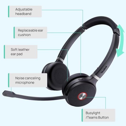 Casque Yealink avec câble USB pour communication professionnelle, couleur noire