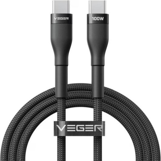 Cable USB-C a USB-C Veger 100W PD 1,5 m Negro Nylon