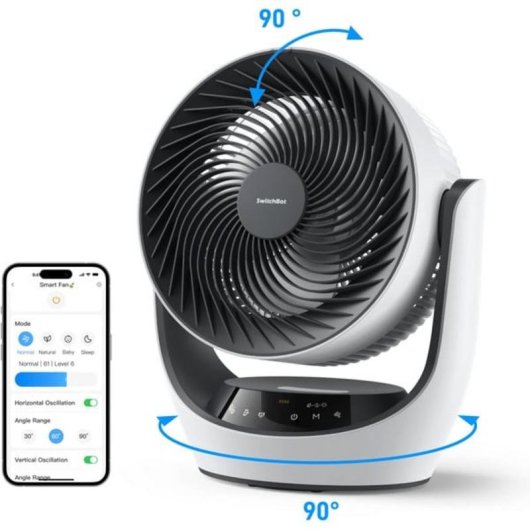 Ventilateur de Table SwitchBot W3800510 24W 4 Vitesses Silencieux Contrôle Intelligent Batterie