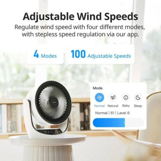 Ventilateur de Table SwitchBot W3800510 24W 4 Vitesses Silencieux Contrôle Intelligent Batterie