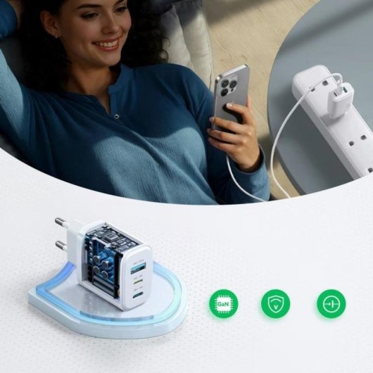 Cargador de pared GaN Joyroom JR-TG6 30W 3 puertos USB-C Lightning USB-A
