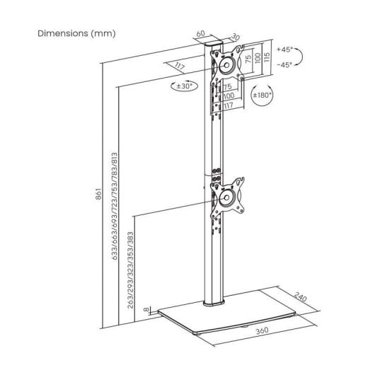 Aisens DT34TSR-459 Soporte Monitor Mesa 2 Pantallas 17 a 34" VESA 75x75 a 100x100 Max 12Kg