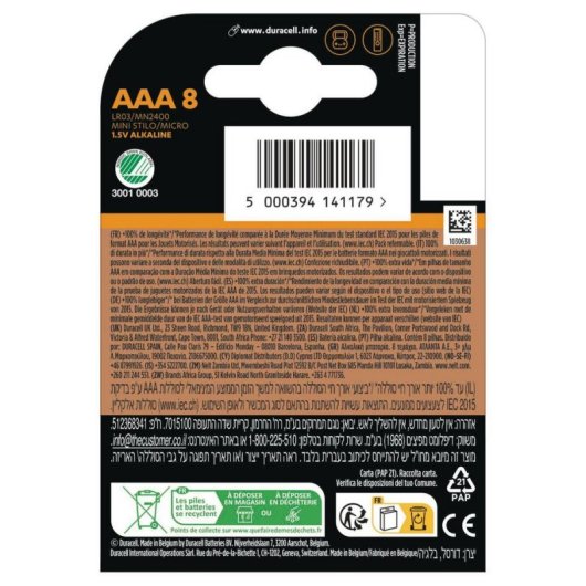 AAA Duracell Plus Alkaline Batterie 1,5 V Pack 8