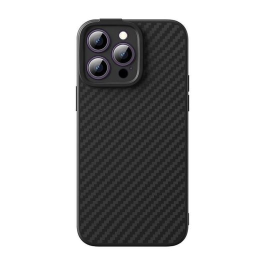 Custodia Baseus Synthetic Fiber Series TPU nera per iPhone 14 Pro con vetro temperato