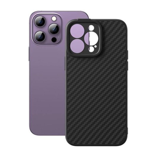 Custodia Baseus Synthetic Fiber Series TPU nera per iPhone 14 Pro con vetro temperato