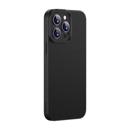 Custodia Baseus Synthetic Fiber Series TPU nera per iPhone 14 Pro con vetro temperato
