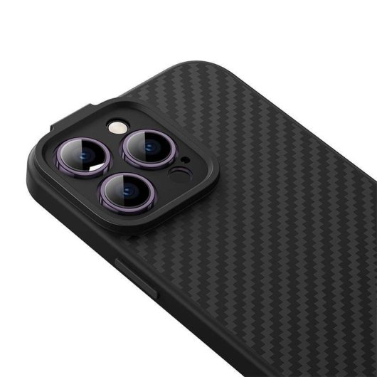 Custodia Baseus Synthetic Fiber Series TPU nera per iPhone 14 Pro con vetro temperato