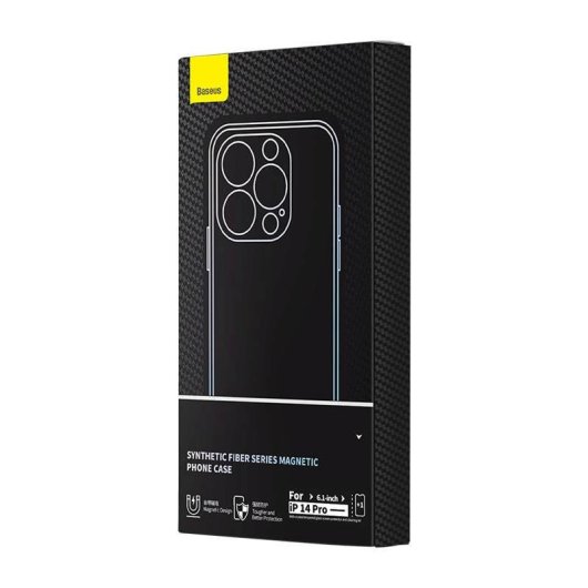 Custodia Baseus Synthetic Fiber Series TPU nera per iPhone 14 Pro con vetro temperato