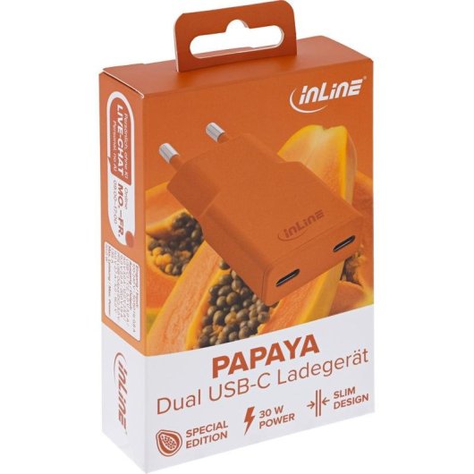 InLine Ladegerät 31590O 30W GaN 2 USB-C-Ports Orange