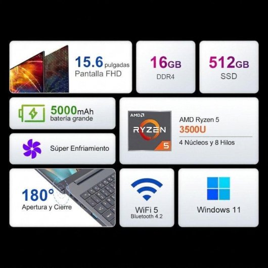 Portatile Ninkear A15 Air 15.6" AMD Ryzen 5 3500U 16GB 512GB SSD Radeon Vega 8 Windows 11