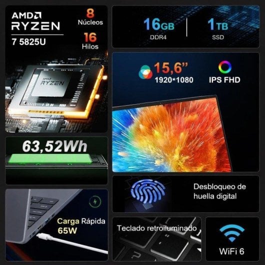 Ordinateur portable Ninkear A15 Plus 15.6" AMD Ryzen 7 5825U 16GB 1TB SSD Radeon Vega 8 Windows 11