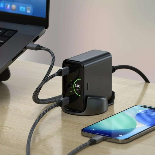 Dock da scrivania Satechi ChargeView 140W 4 porte USB-C e schermo LCD