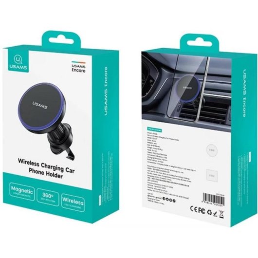 Soporte magnético Usams 15W carga inalámbrica para coche