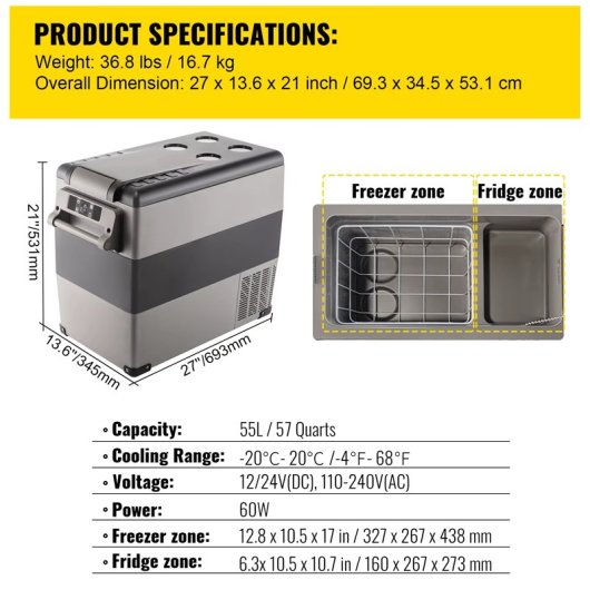 Frigorifero Portatile 55L Compressore App LED Viaggio Campeggio Auto