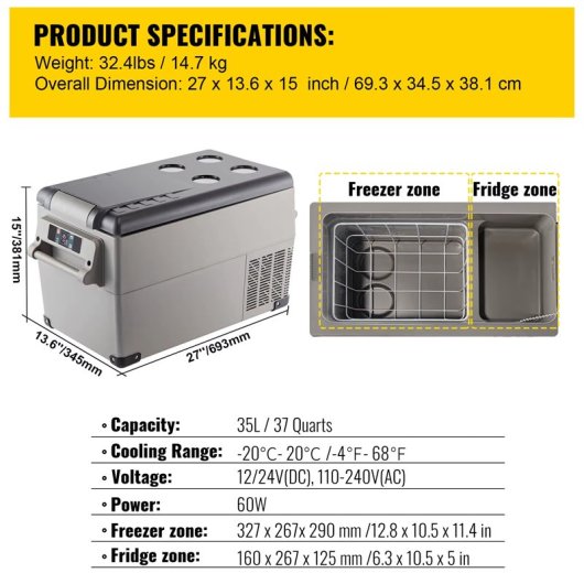 Nevera Portátil 35l Compresor 12v/24v/110-240v Con App Y Pantalla Led Para Viajes Y Camping