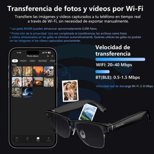 Blackview Bv200 Smart Glasses Integrierte Kamera KI Übersetzer Transparent