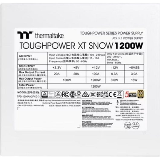 Fuente de alimentación Thermaltake Toughpower XT 1200W 80+ Gold modular blanca