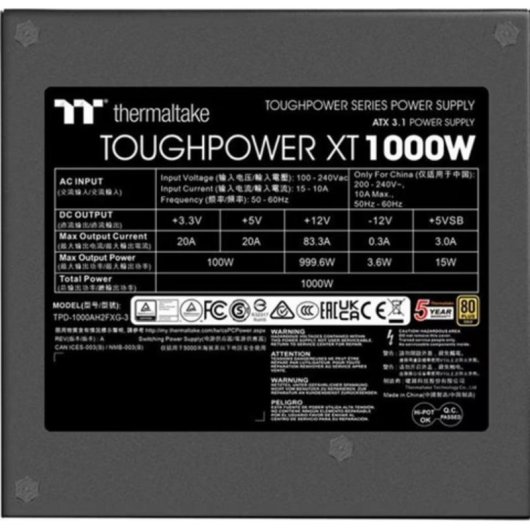 Fuente de alimentación Thermaltake Toughpower XT 1000W 80+ Gold modular