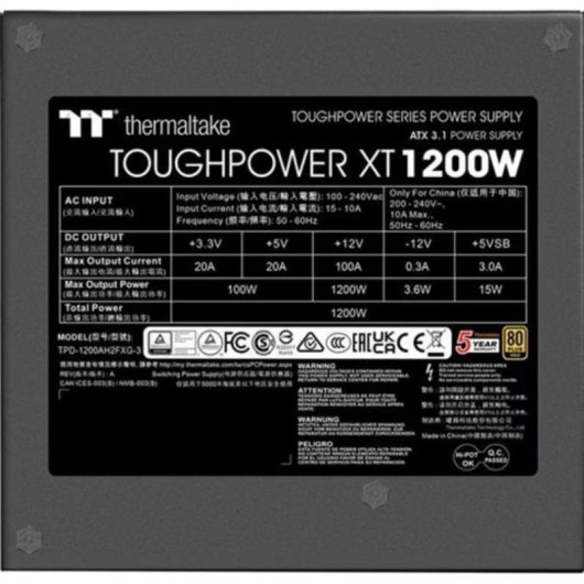 Fuente de alimentación Thermaltake Toughpower XT 1200W Certificación 80+ Gold modular