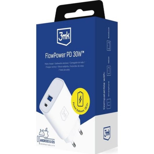 USB-Ladegerät 3MK FlowPower 30W GaN PD 3.0 QC4+ 2 Ports