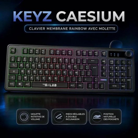 Teclado The G-Lab Keyz Caesium EX membrana compacto RGB AZERTY francês