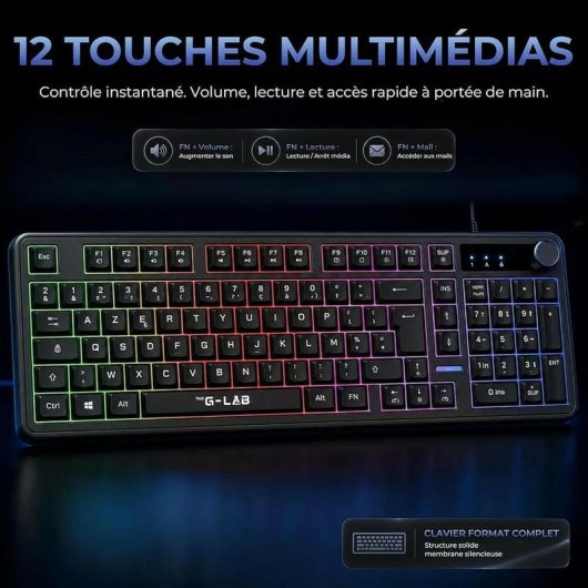 Teclado The G-Lab Keyz Caesium EX membrana compacto RGB AZERTY francês