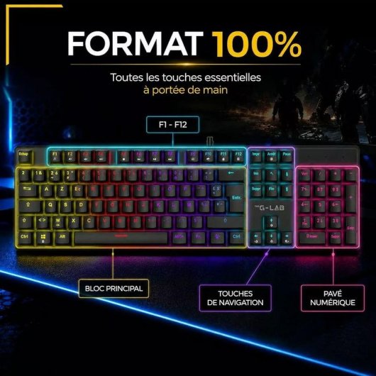 Teclado The G-Lab KEYZ Radium mecánico con switches rojos y RGB AZERTY francés