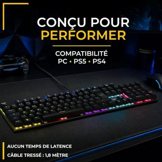 Teclado The G-Lab KEYZ Radium mecánico con switches rojos y RGB AZERTY francés