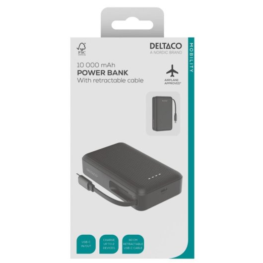 Powerbank Deltaco PB-CC102 10000 mAh USB-C 20W Schwarz