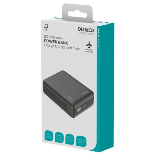 Powerbank Deltaco PB-C1012 20000 mAh 65W USB-C Schwarz