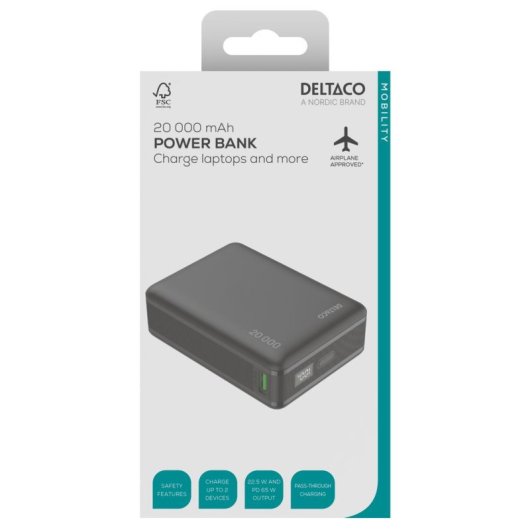 Powerbank Deltaco PB-C1012 20000 mAh 65W USB-C Schwarz
