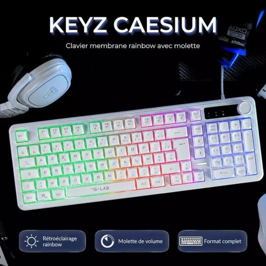 Teclado The G-Lab Keyz Caesium EX compacto de membrana con RGB francés AZERTY con cable y rueda de volumen
