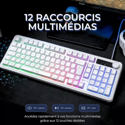 Teclado The G-Lab Keyz Caesium EX compacto de membrana con RGB francés AZERTY con cable y rueda de volumen