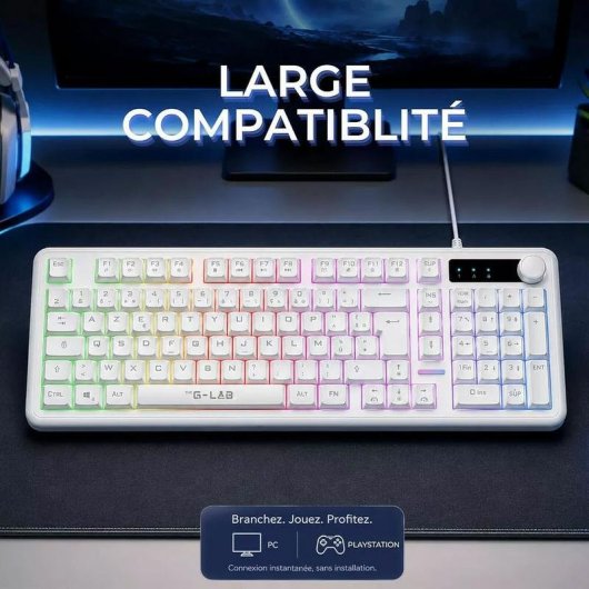 Teclado The G-Lab Keyz Caesium EX compacto de membrana con RGB francés AZERTY con cable y rueda de volumen