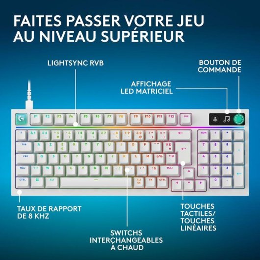 Teclado Logitech G G316 X 98 mecánico compacto con retroiluminación RGB AZERTY francés