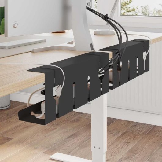 Bandeja de gestión de cables vidaXL Acero Negro 2 Unidades con Accesorios