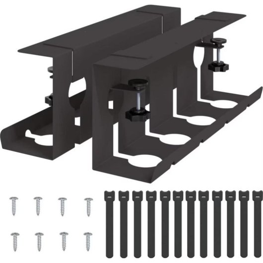 Bandeja de gestión de cables vidaXL Acero Negro 2 Unidades con Accesorios