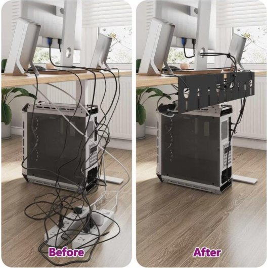 Bandeja de gestión de cables vidaXL Acero Negro 2 Unidades con Accesorios