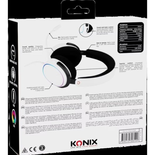 Auriculares Konix con cable USB para gaming en color blanco