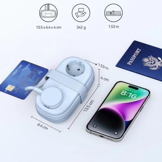 Régua de tomadas Orico AP3 6 tomadas USB-A USB-C GaN 65W proteção dobrável