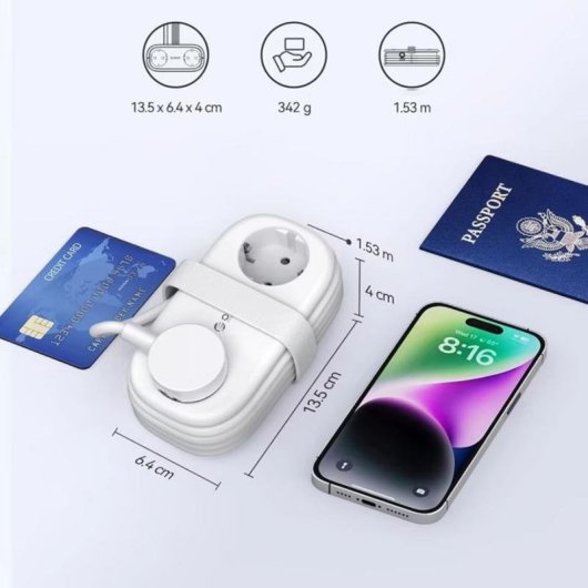 Régua de tomadas Orico AP3 6 tomadas CEE 7/4 USB-A USB-C com proteção e cabo 1,5 m