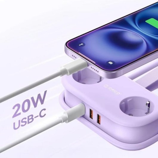 Régua de tomadas Orico AP3 5 tomadas USB-A USB-C com proteção e cabo dobrável