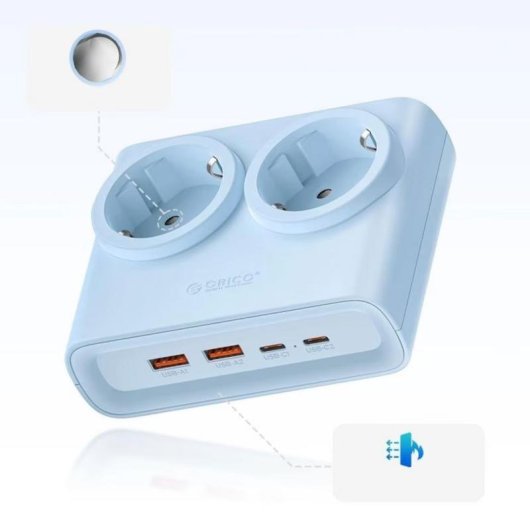 Régua Orico PDC25 6 Tomadas USB-A USB-C 25W GaN Compacta Azul