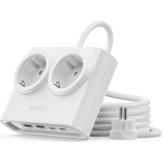 Régua de tomadas Orico PDC25 6 tomadas 2 USB-A 2 USB-C carga rápida 25W
