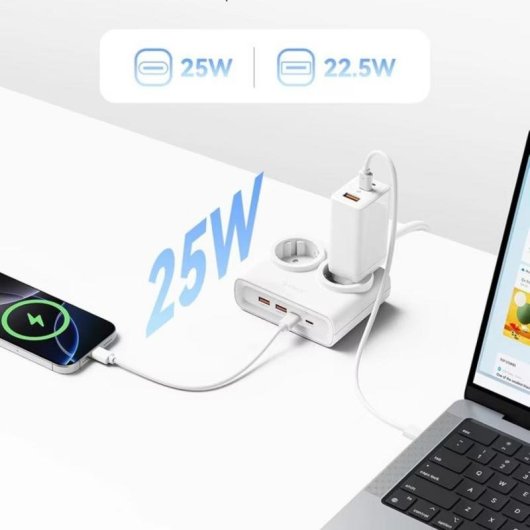 Régua de tomadas Orico PDC25 6 tomadas 2 USB-A 2 USB-C carga rápida 25W