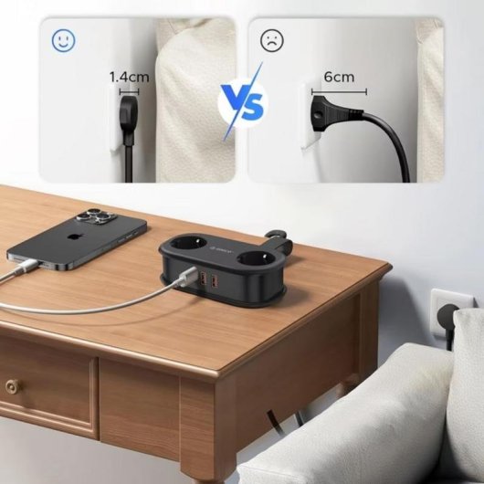 Regleta Orico AP3 5 Tomas con USB-A, USB-C y protección integrada